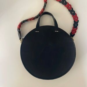 Clare V Circle Navy Purse with Interior Denim Contrast